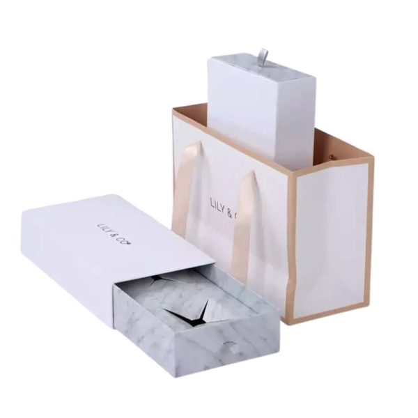 Custom Luxury Marble Ring Boxes: Jewelry Packaging and Paper Gift Bag with Logo