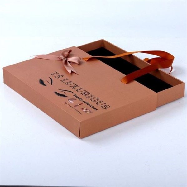 Luxury Cosmetic Drawer Gift Box with Eyeshadow, Eyelashes, Lipstick, and Ribbon