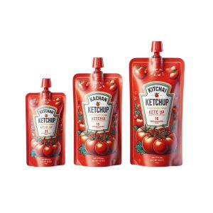 Sustainable Spicy Ketchup Pouches - Recyclable and Biodegradable Flavorful Sauce Bags