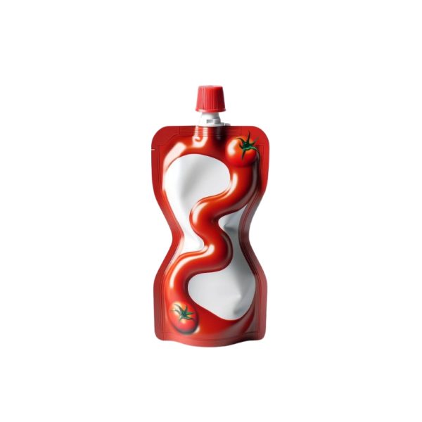 S-Curve Sustainable Spicy Ketchup Pouches with Spout - Recyclable and Biodegradable Flavorful Sauce Bags with Distinctive Design