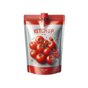 EasyPour Eco-Friendly Ketchup Pouch with Tear Notches and Spout - Biodegradable and Recyclable Tomato Sauce Container